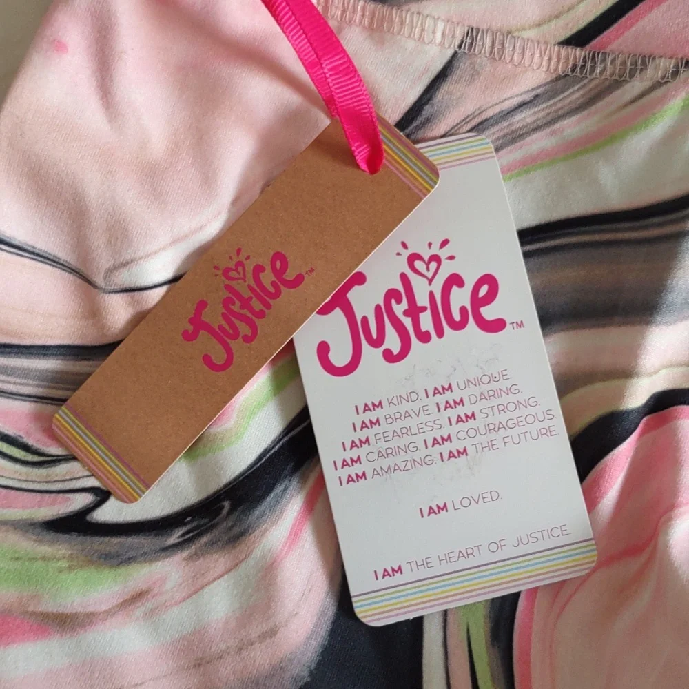 Justice M(10) Youth Pink Marble Lace Up Leggings